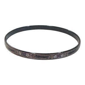 Vintage Michaela Frey 6.5" Floral Pattern Enamel Bangle Bracelet Signed Flowers